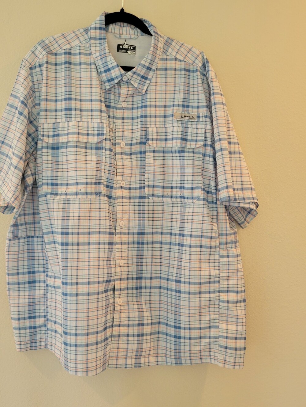Habitat Men's Short-Sleeve Plaid Button-Down Fishing Shirt Blue & White XXL.